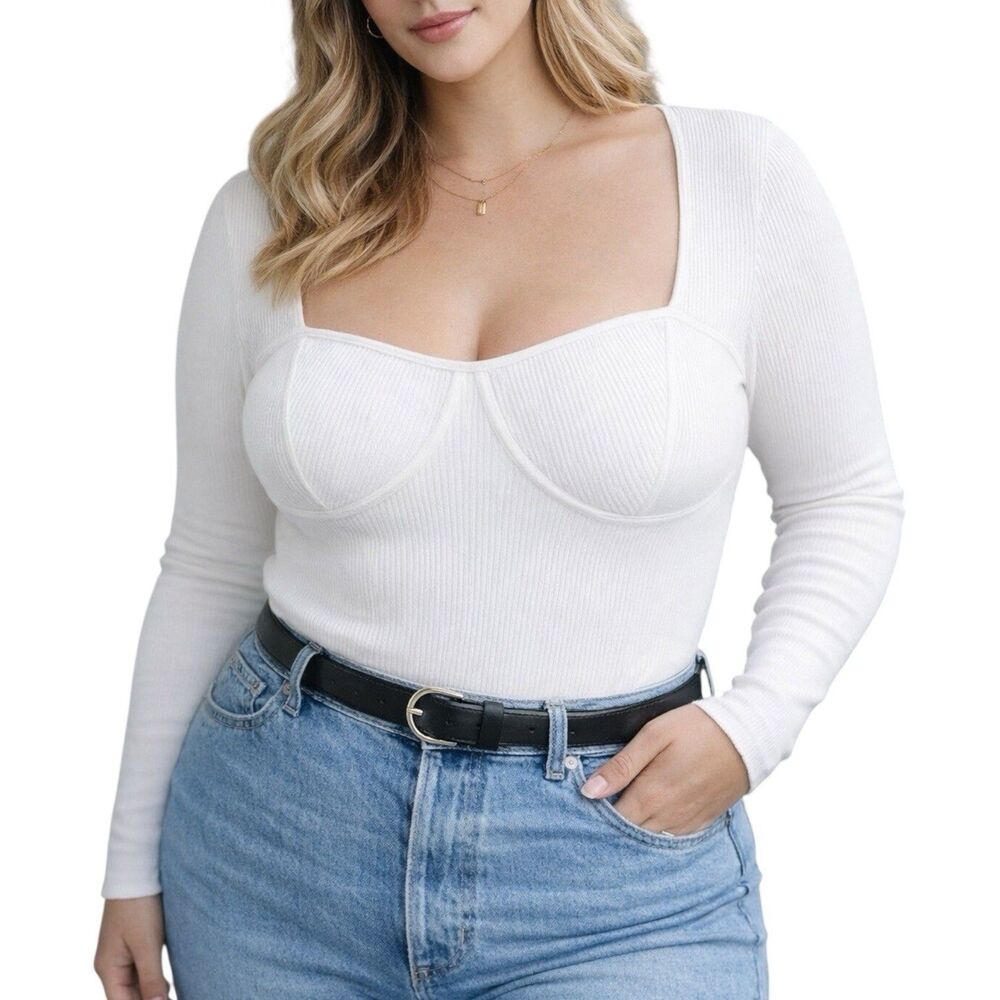 Madewell Ribbed Bustier Sweater Womens XXL White Sweetheart Knit Top NWT MN615